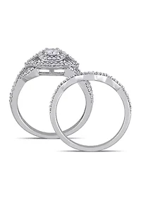 1/2 CT TW Diamond Halo Twist Bridal Set 10k White Gold