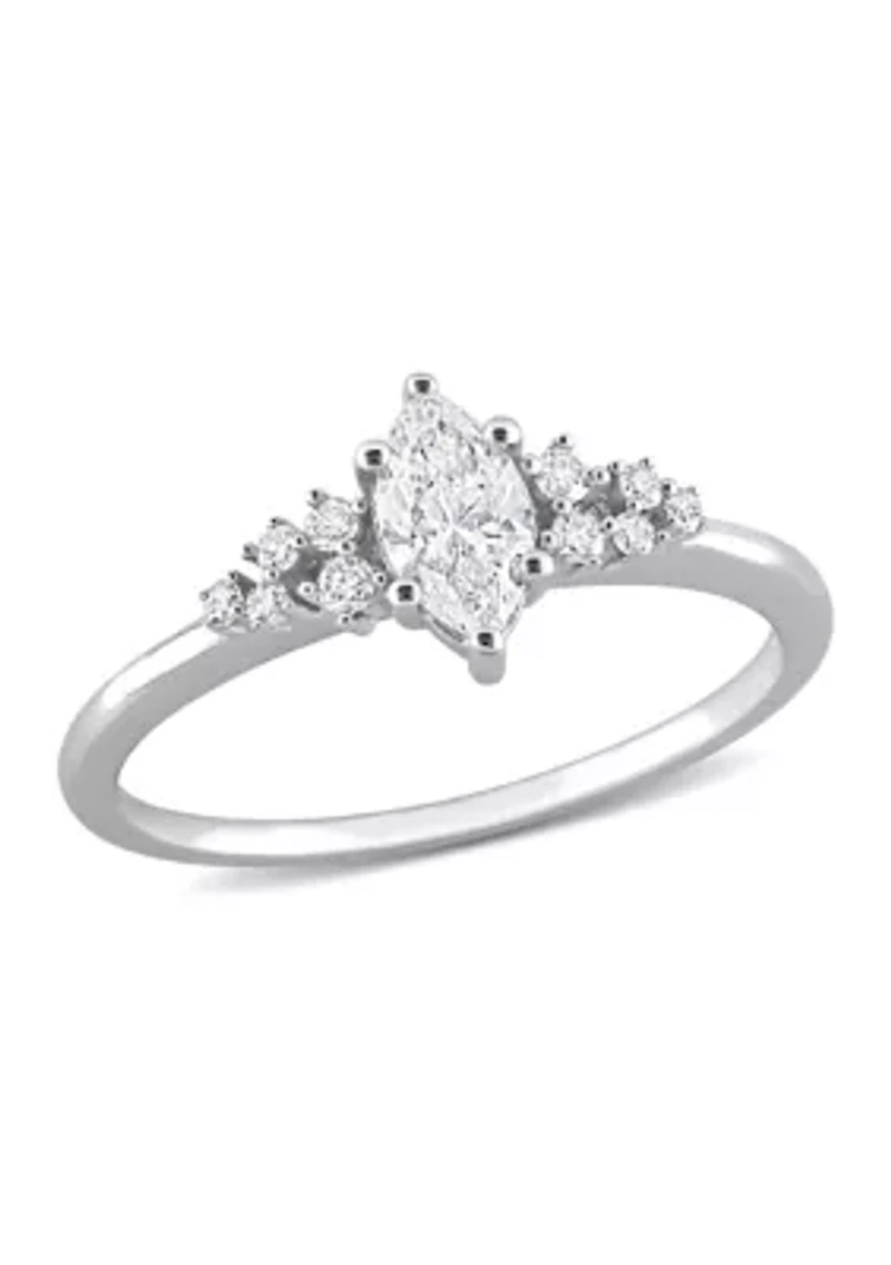 1/2 Ct TW Marquise and Round Diamond Engagement Ring 14k White Gold