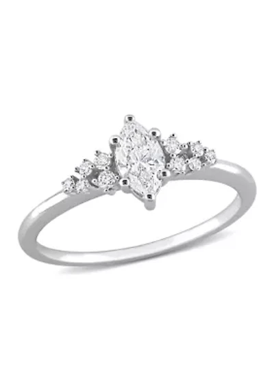 1/2 Ct TW Marquise and Round Diamond Engagement Ring 14k White Gold