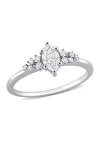 1/2 Ct TW Marquise and Round Diamond Engagement Ring 14k White Gold