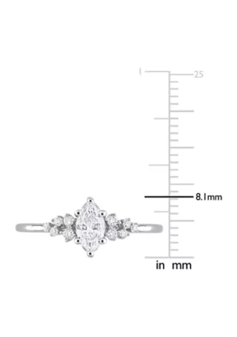 1/2 Ct TW Marquise and Round Diamond Engagement Ring 14k White Gold