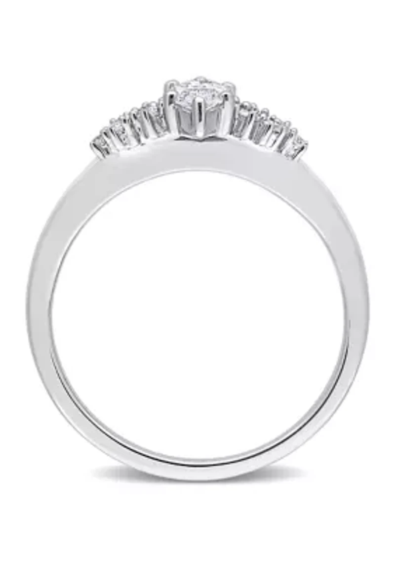 1/2 Ct TW Marquise and Round Diamond Engagement Ring 14k White Gold