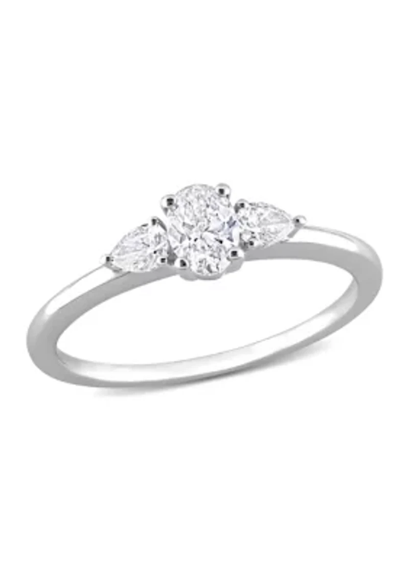 1/2 Ct TW Oval and Pear Diamond 3-stone Engagement Ring 14k White Gold