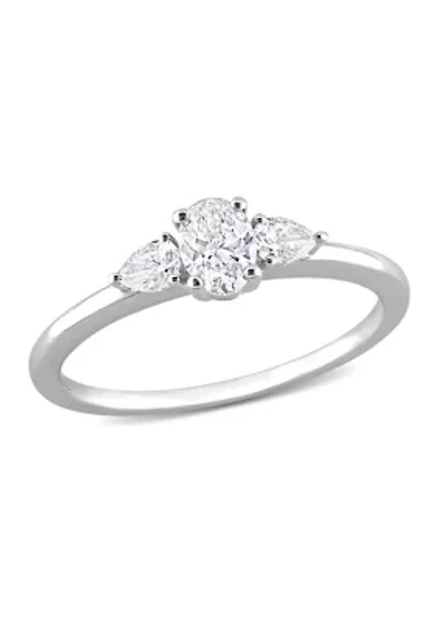 1/2 Ct TW Oval and Pear Diamond 3-stone Engagement Ring 14k White Gold
