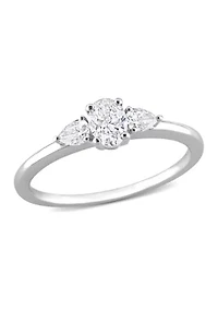 1/2 Ct TW Oval and Pear Diamond 3-stone Engagement Ring 14k White Gold