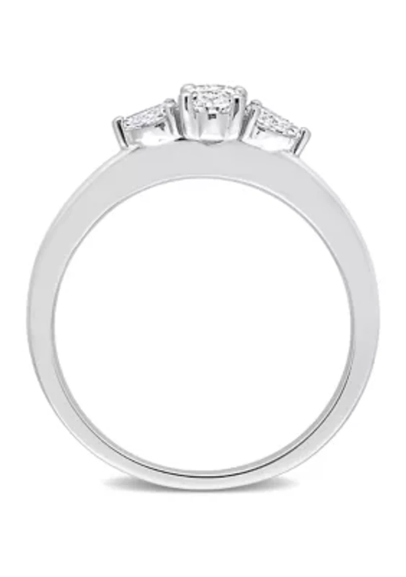 1/2 Ct TW Oval and Pear Diamond 3-stone Engagement Ring 14k White Gold