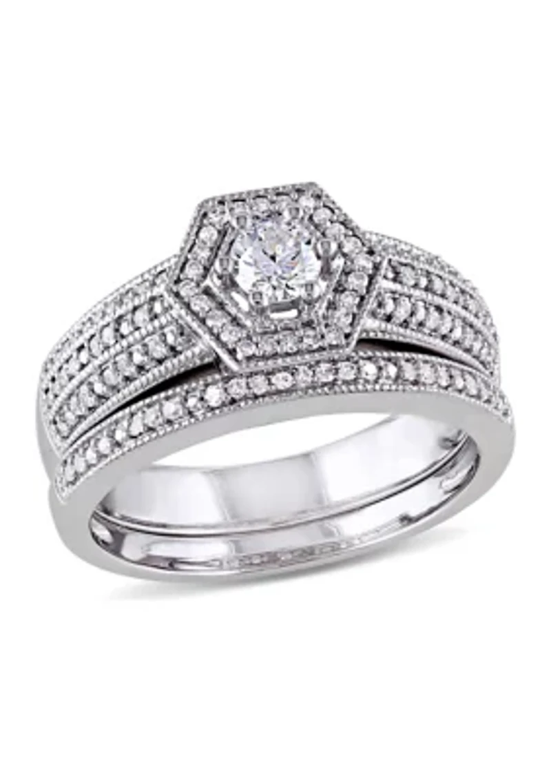 1/2 CT TW Diamond Geometric Bridal Set 14k White Gold