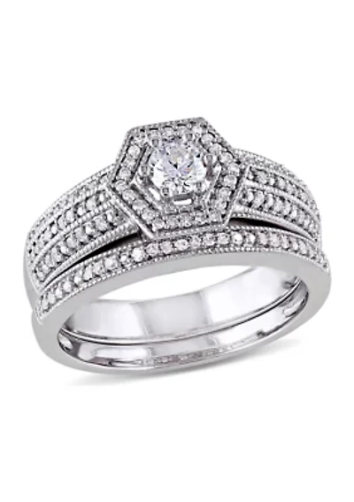 1/2 CT TW Diamond Geometric Bridal Set 14k White Gold