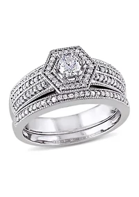 1/2 CT TW Diamond Geometric Bridal Set 14k White Gold