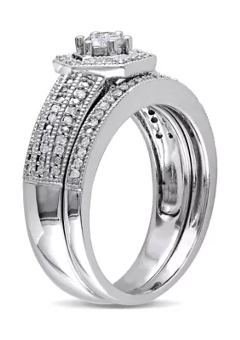 1/2 CT TW Diamond Geometric Bridal Set 14k White Gold