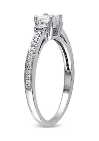 1/2 CT TW Princess Cut and Round Diamond 3-Stone Engagement  Ring 10k White Gold