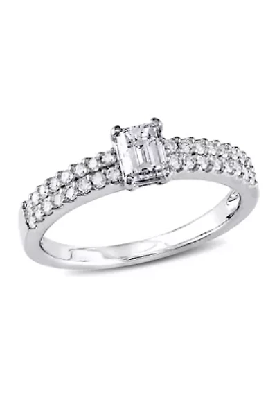 3/4 CT TW Emerald Cut Diamond Engagement Ring 14k White Gold