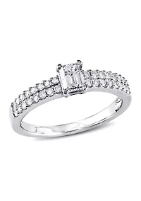 3/4 CT TW Emerald Cut Diamond Engagement Ring 14k White Gold