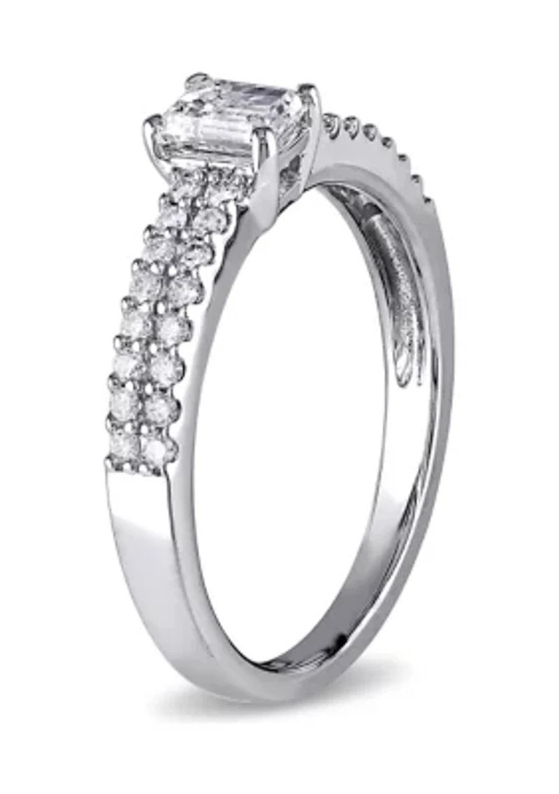 3/4 CT TW Emerald Cut Diamond Engagement Ring 14k White Gold