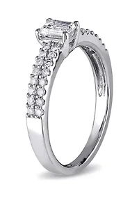 3/4 CT TW Emerald Cut Diamond Engagement Ring 14k White Gold