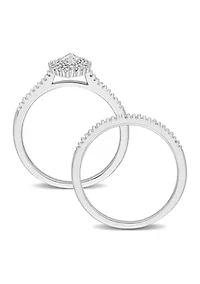 1/2 CT TW Marquise & Round Diamond Double Halo Cluster Bridal Set 14k White Gold