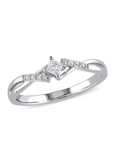 1/7 CT TW Princess Cut Diamond Engagement Ring 10k White Gold
