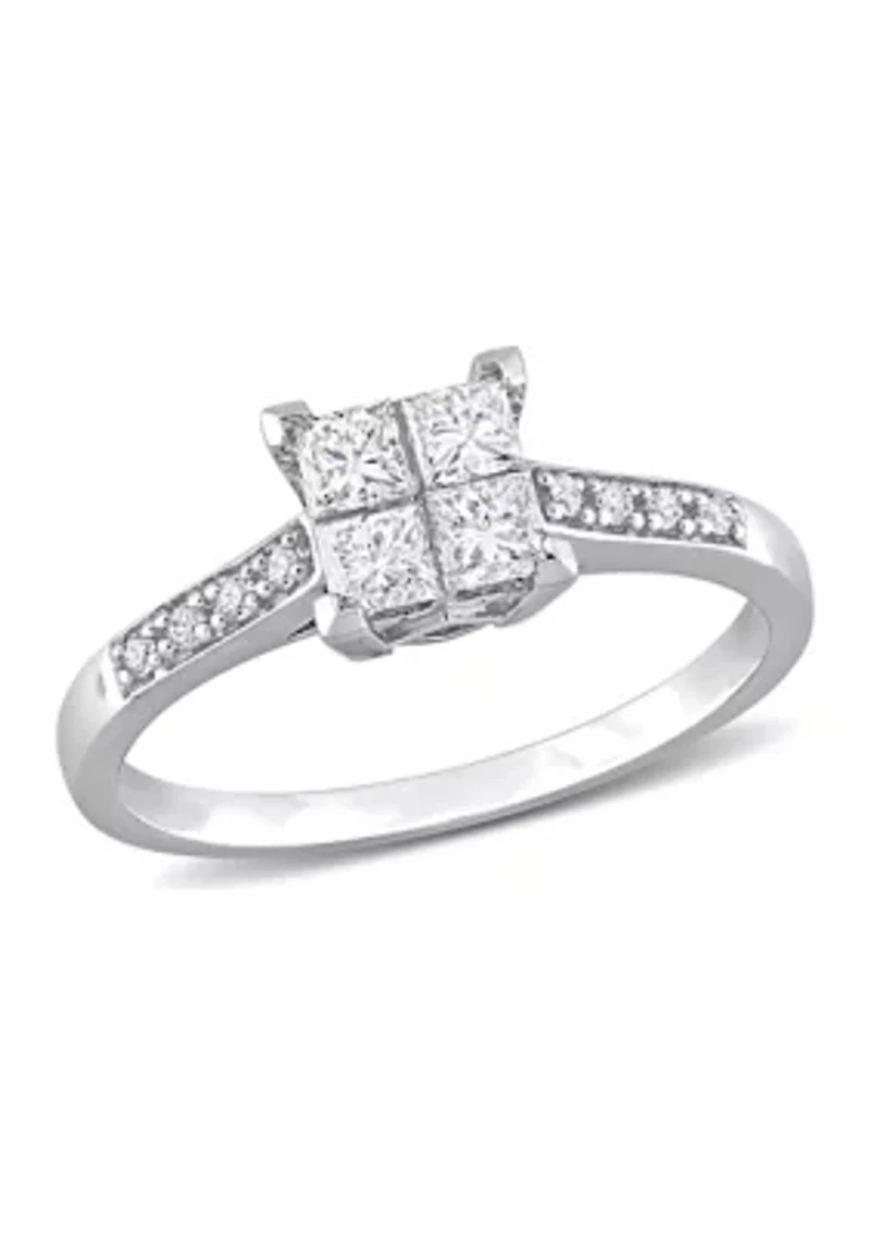 5/8 CT TW Princess and Round-Cut Diamond Cluster Engagement Ring 10k White Gold