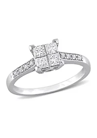 5/8 CT TW Princess and Round-Cut Diamond Cluster Engagement Ring 10k White Gold