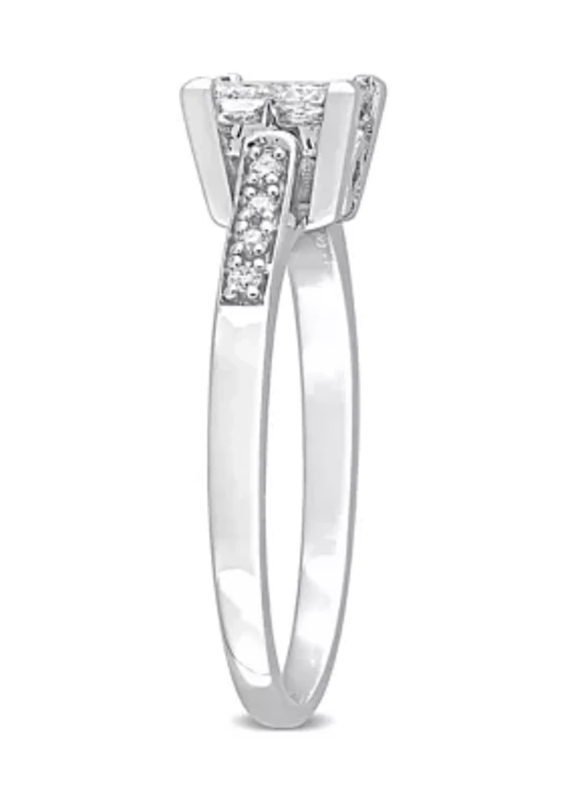 5/8 CT TW Princess and Round-Cut Diamond Cluster Engagement Ring 10k White Gold
