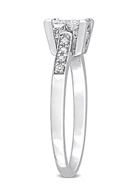 5/8 CT TW Princess and Round-Cut Diamond Cluster Engagement Ring 10k White Gold