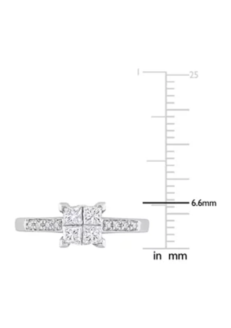 5/8 CT TW Princess and Round-Cut Diamond Cluster Engagement Ring 10k White Gold