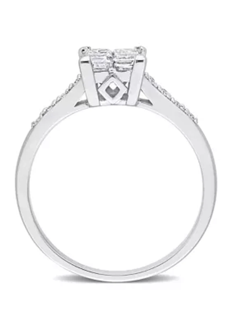 5/8 CT TW Princess and Round-Cut Diamond Cluster Engagement Ring 10k White Gold