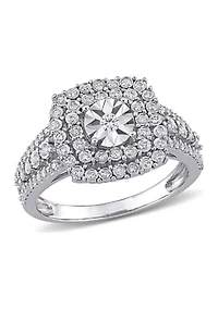 1/2 CT TW Diamond Square Halo Ring 10k White Gold