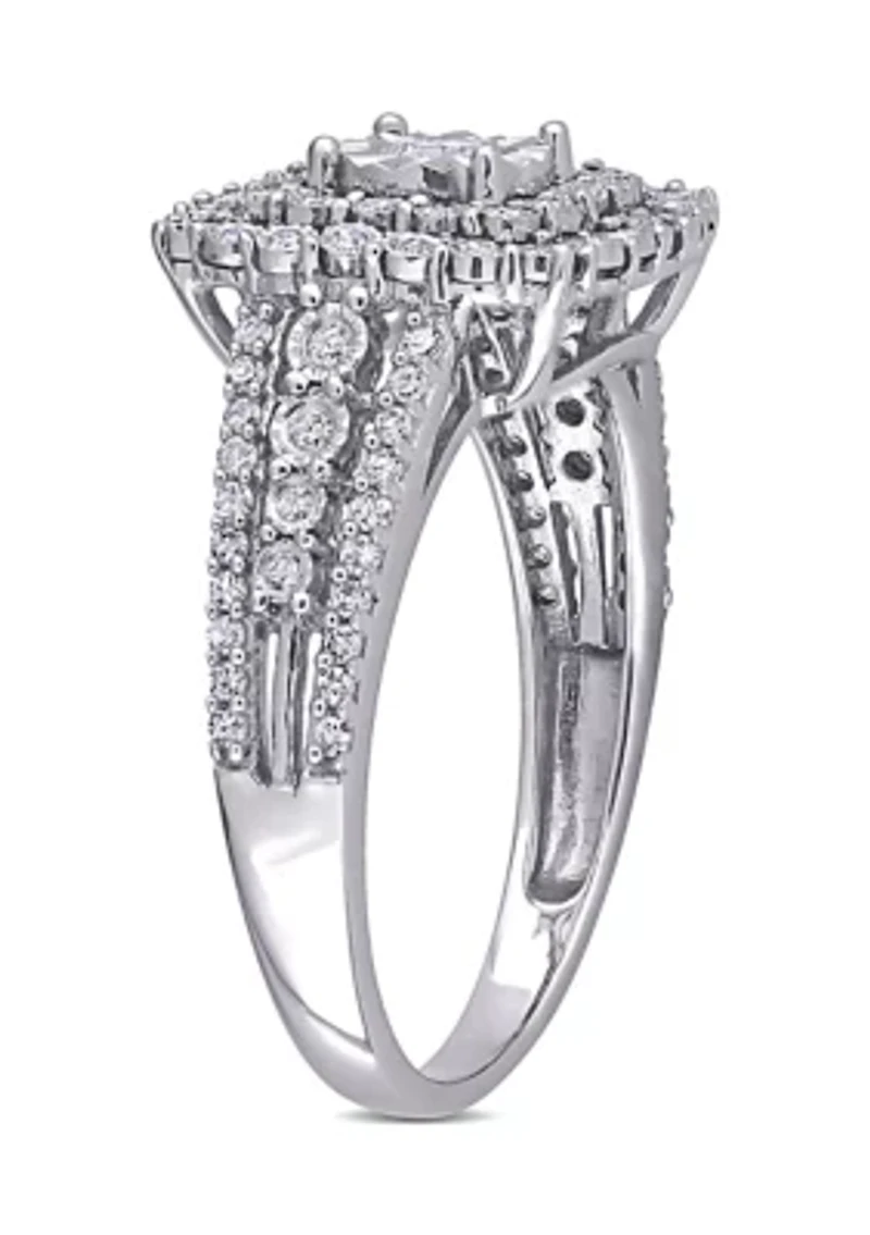1/2 CT TW Diamond Square Halo Ring 10k White Gold
