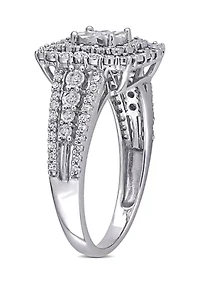 1/2 CT TW Diamond Square Halo Ring 10k White Gold