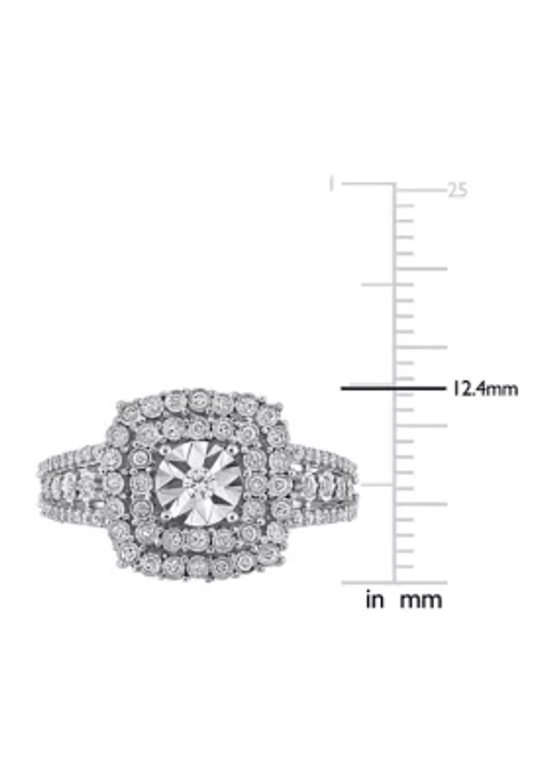 1/2 CT TW Diamond Square Halo Ring 10k White Gold