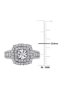 1/2 CT TW Diamond Square Halo Ring 10k White Gold