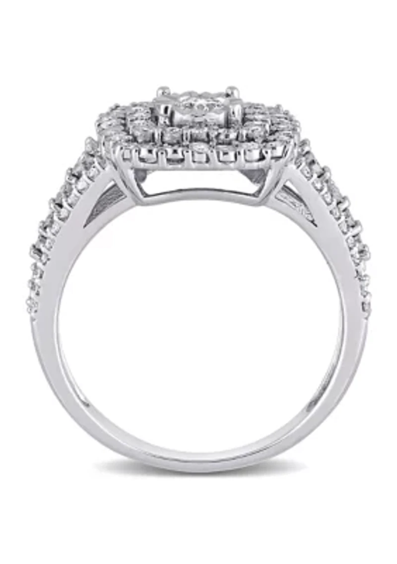 1/2 CT TW Diamond Square Halo Ring 10k White Gold