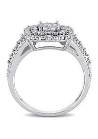 1/2 CT TW Diamond Square Halo Ring 10k White Gold