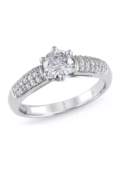 1 CT TW Diamond Pave 6-Prong Engagement Ring 14k White Gold