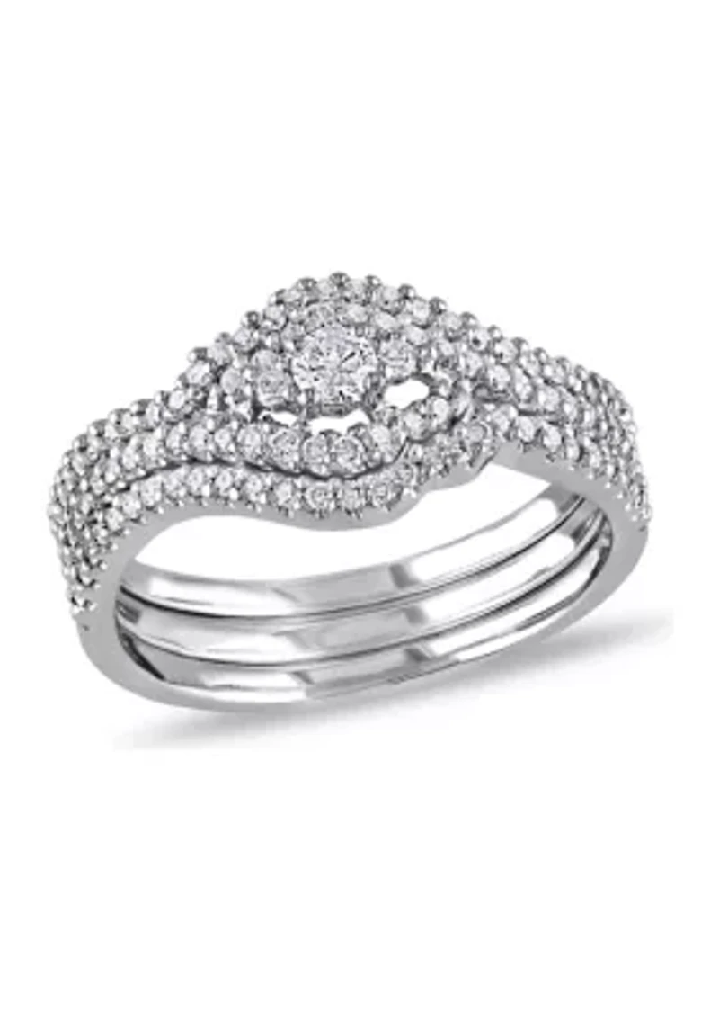 1/2 CT TW Diamond Crossover Multi-Row Bridal Set 10k White Gold