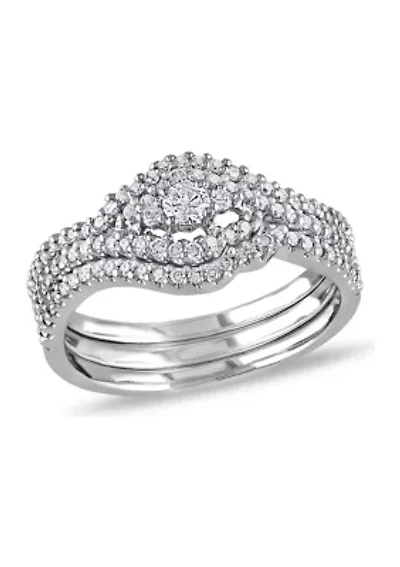 1/2 CT TW Diamond Crossover Multi-Row Bridal Set 10k White Gold