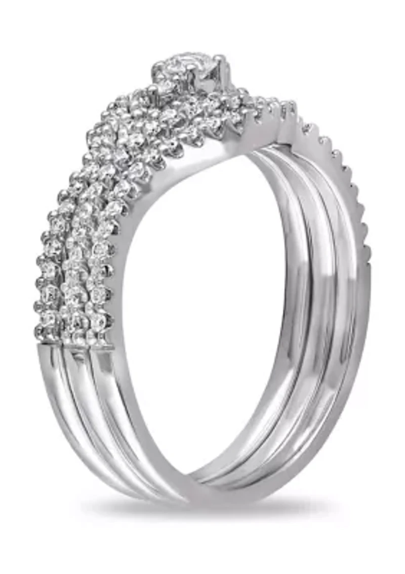 1/2 CT TW Diamond Crossover Multi-Row Bridal Set 10k White Gold