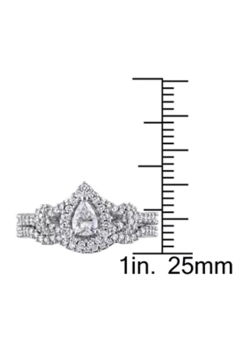 3/4 CT TW Pear and Round Shape Diamond Halo Split Shank Bridal Set 14k White Gold