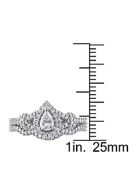 3/4 CT TW Pear and Round Shape Diamond Halo Split Shank Bridal Set 14k White Gold