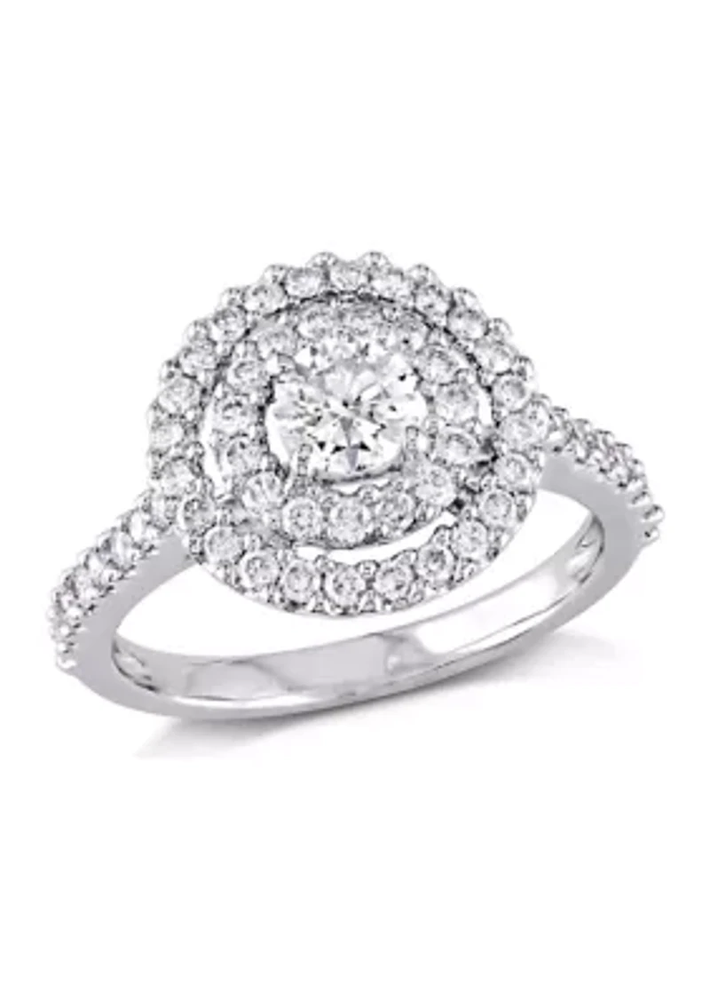 1 CT TW Diamond Ring Double Halo Engagement 14k White Gold