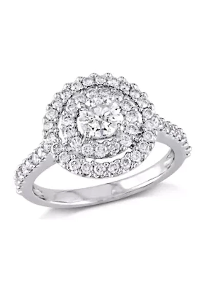 1 CT TW Diamond Ring Double Halo Engagement 14k White Gold