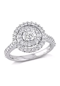 1 CT TW Diamond Ring Double Halo Engagement 14k White Gold