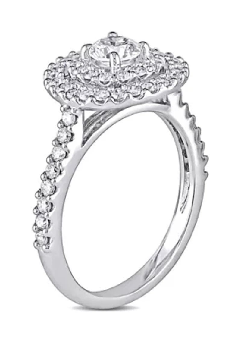 1 CT TW Diamond Ring Double Halo Engagement 14k White Gold
