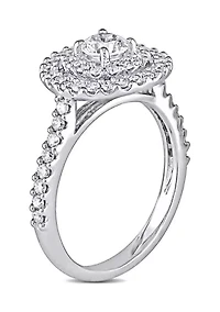 1 CT TW Diamond Ring Double Halo Engagement 14k White Gold