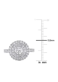 1 CT TW Diamond Ring Double Halo Engagement 14k White Gold