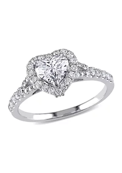 1 1/10 CT TW Diamond Heart Halo Engagement Ring 14k White Gold