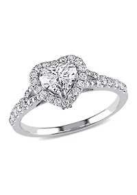 1 1/10 CT TW Diamond Heart Halo Engagement Ring 14k White Gold