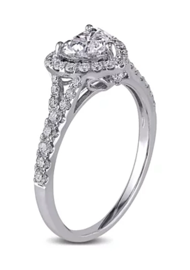1 1/10 CT TW Diamond Heart Halo Engagement Ring 14k White Gold