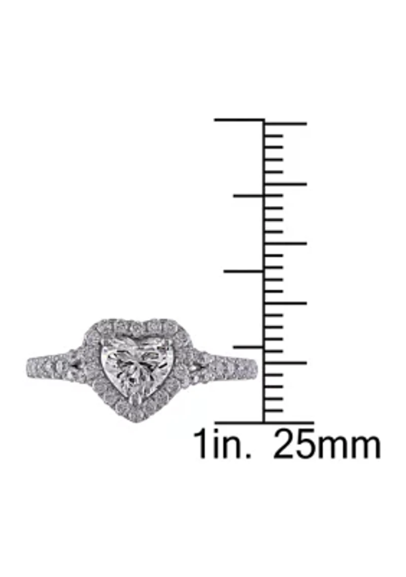 1 1/10 CT TW Diamond Heart Halo Engagement Ring 14k White Gold